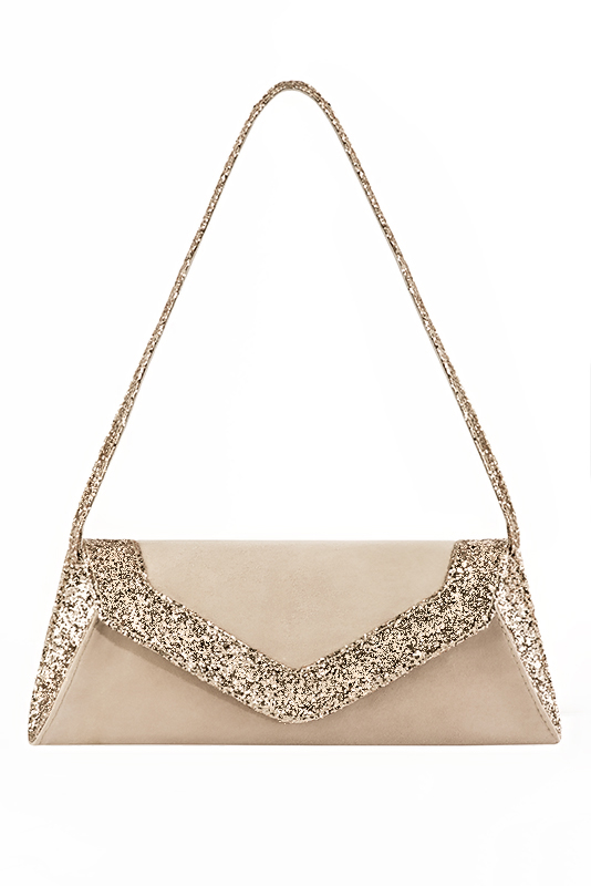 Dress clutch for wedding and parties in champagne white and gold leather - Top view